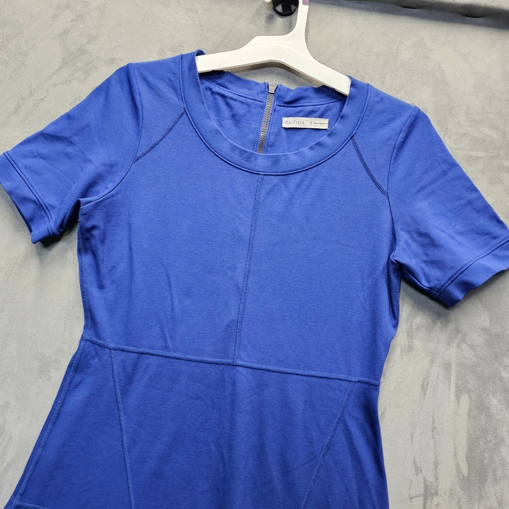 Athleta Blue Short Sleeve Fit and Flare Knit Dress 721782-03 Medium